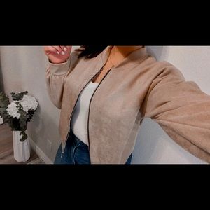Faux Suede Bomber Jacket